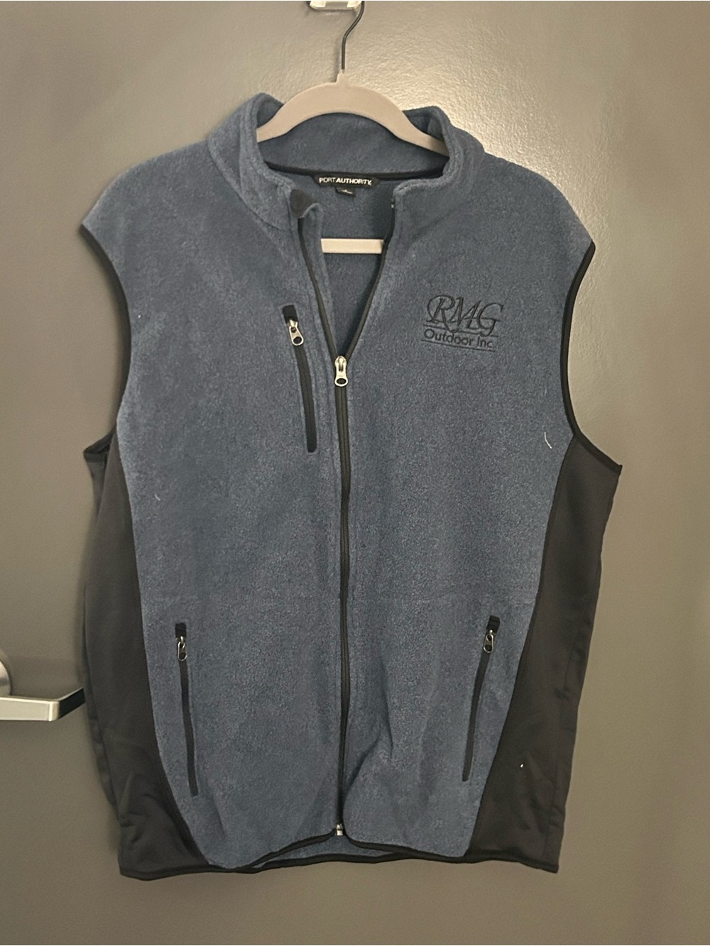 Port Authority Navy and Black Fleece Vest with RM4 Outdoor Inc. Embroidery